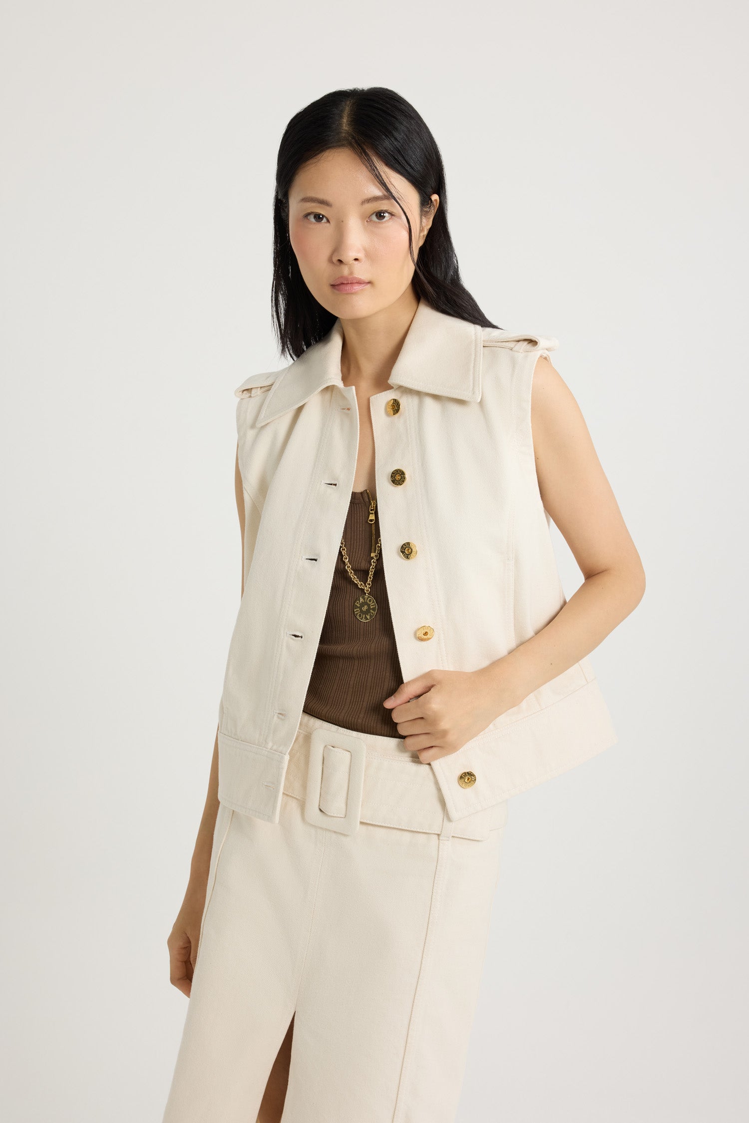 Natural / Veste sans manches en denim de coton