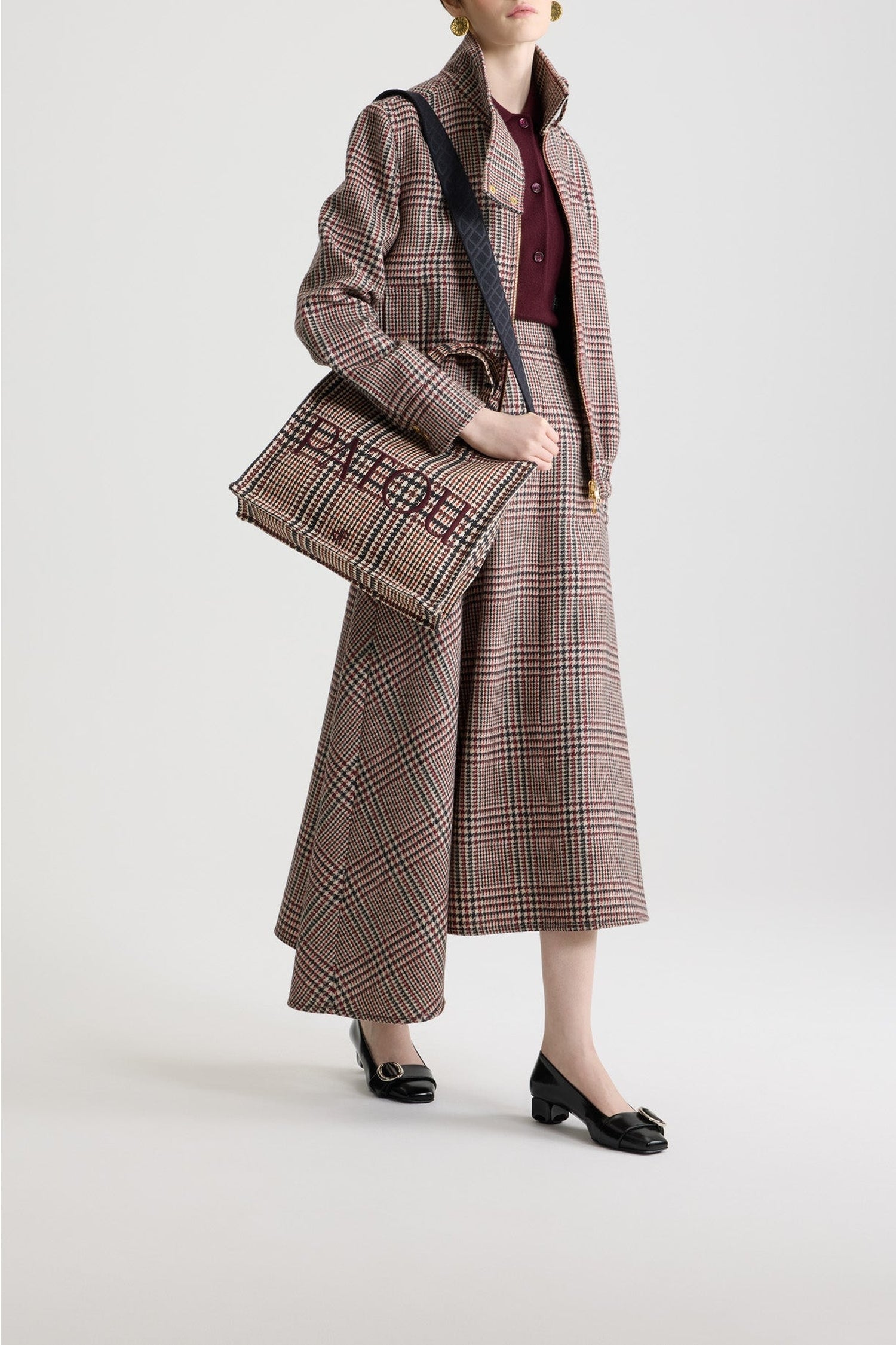 Veste à col montant en flanelle de laine - Prince de Galles