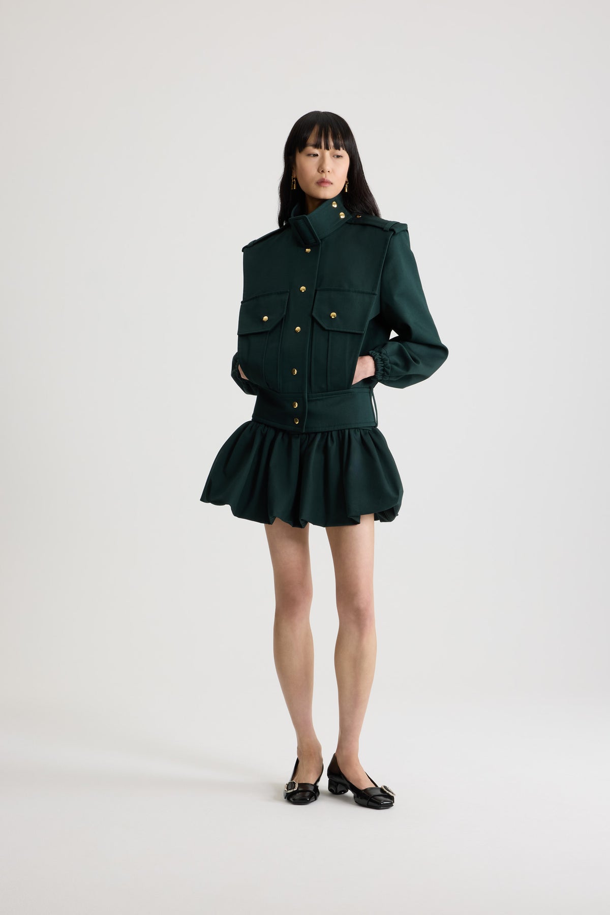 Garden Green / Bomber ajusté en gabardine de coton bio