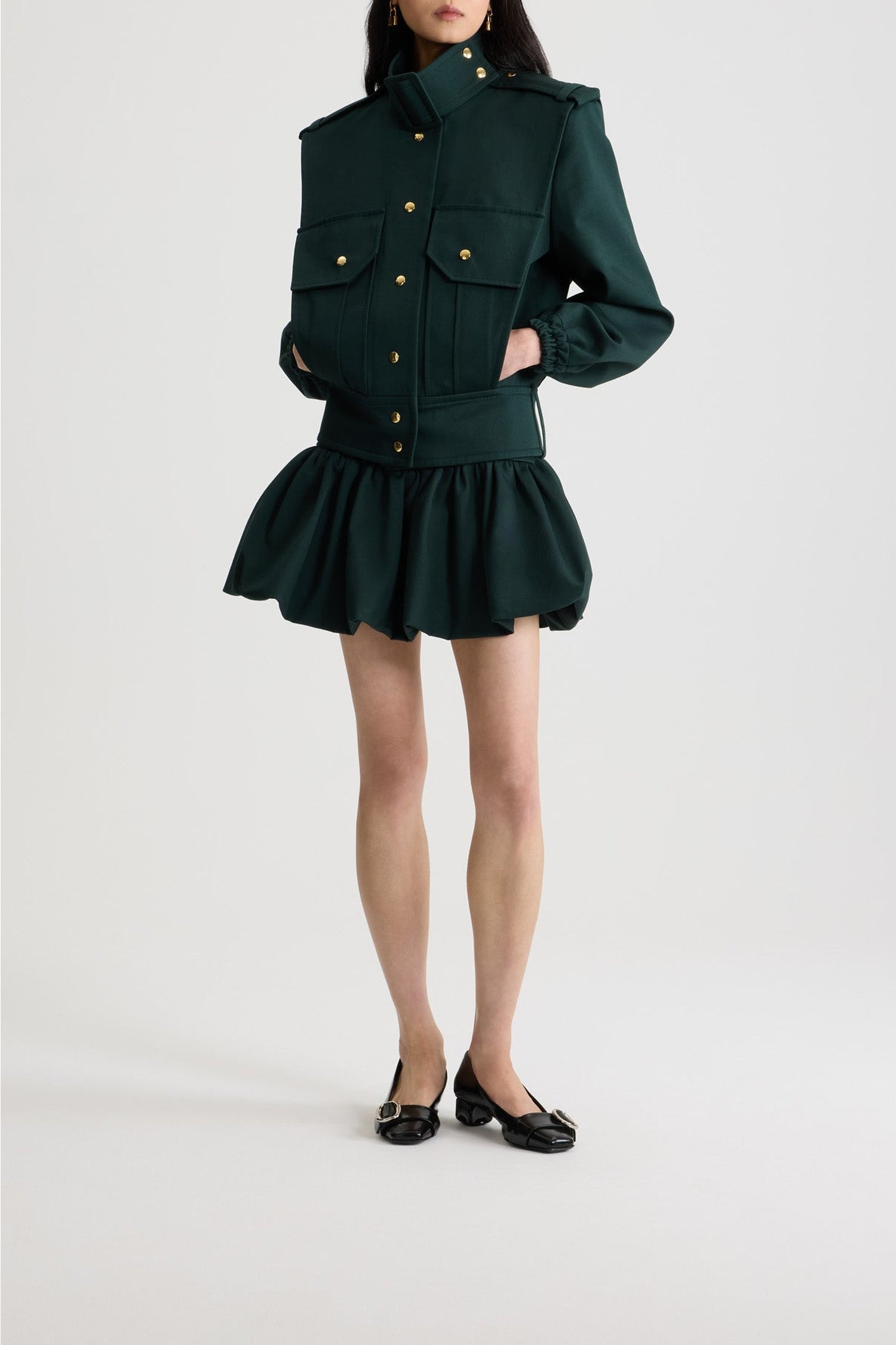 Veste ajustée en gabardine de coton - Vert Jardin