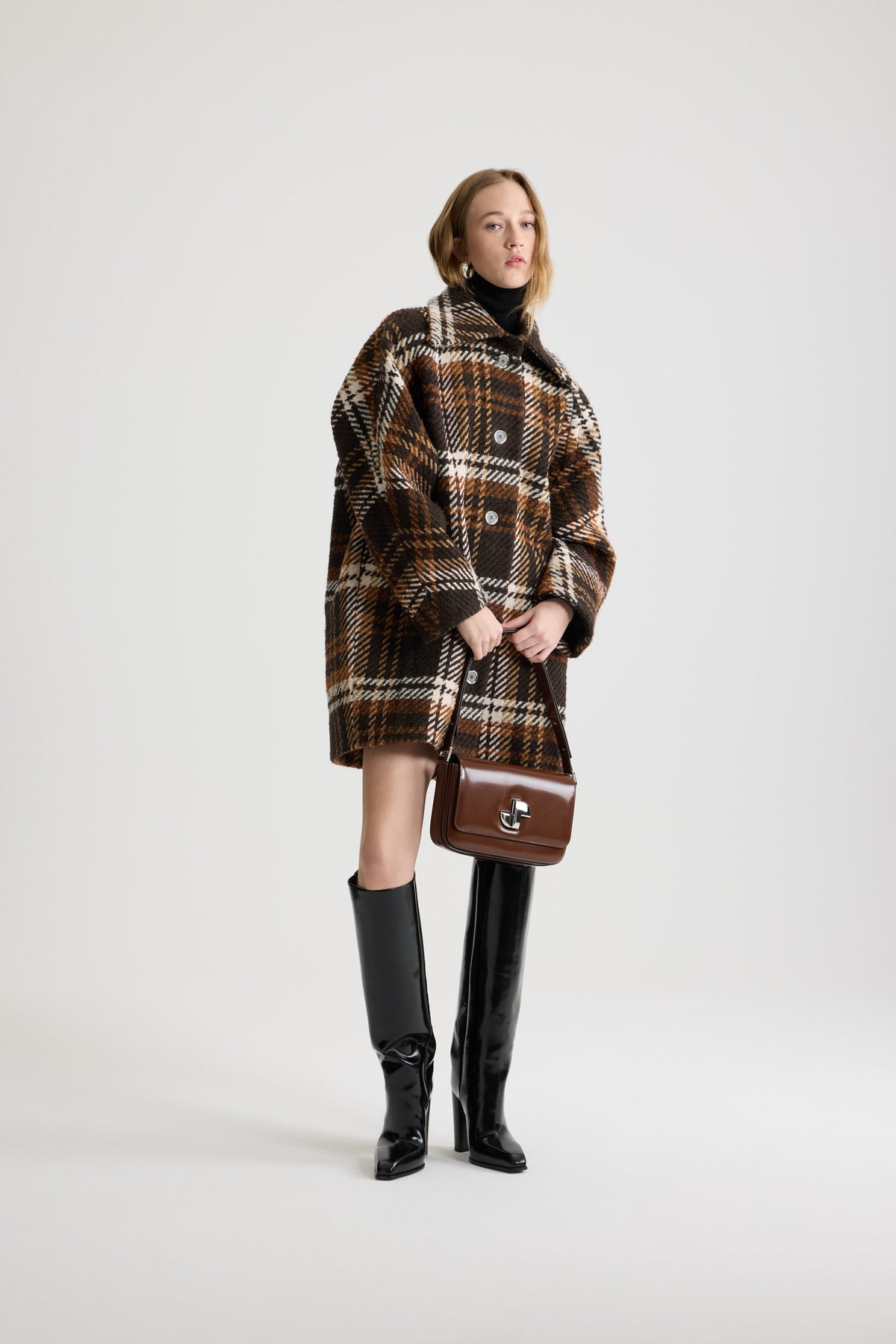 Autumn Checkerboard / Parka volumineuse en laine mélangée