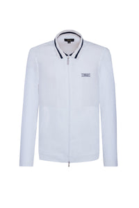 Blouson à col montant en lin - Blanc & Bleu