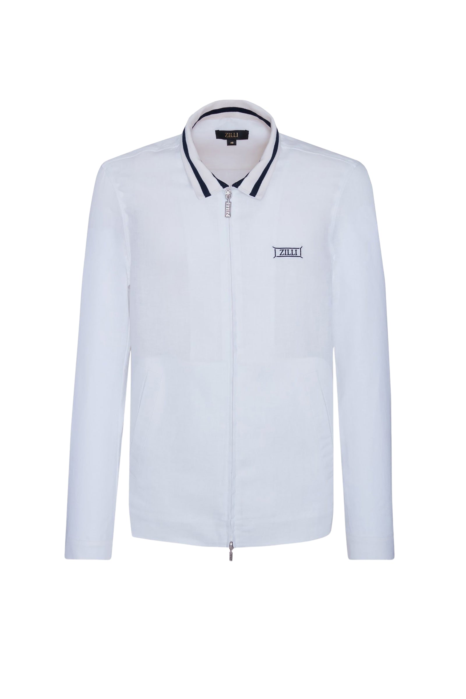 Blouson à col montant en lin - Blanc & Bleu