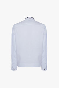 Blouson à col montant en lin - Blanc & Bleu