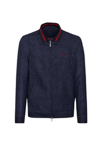 Blouson à col montant chiné en lin - Bleu