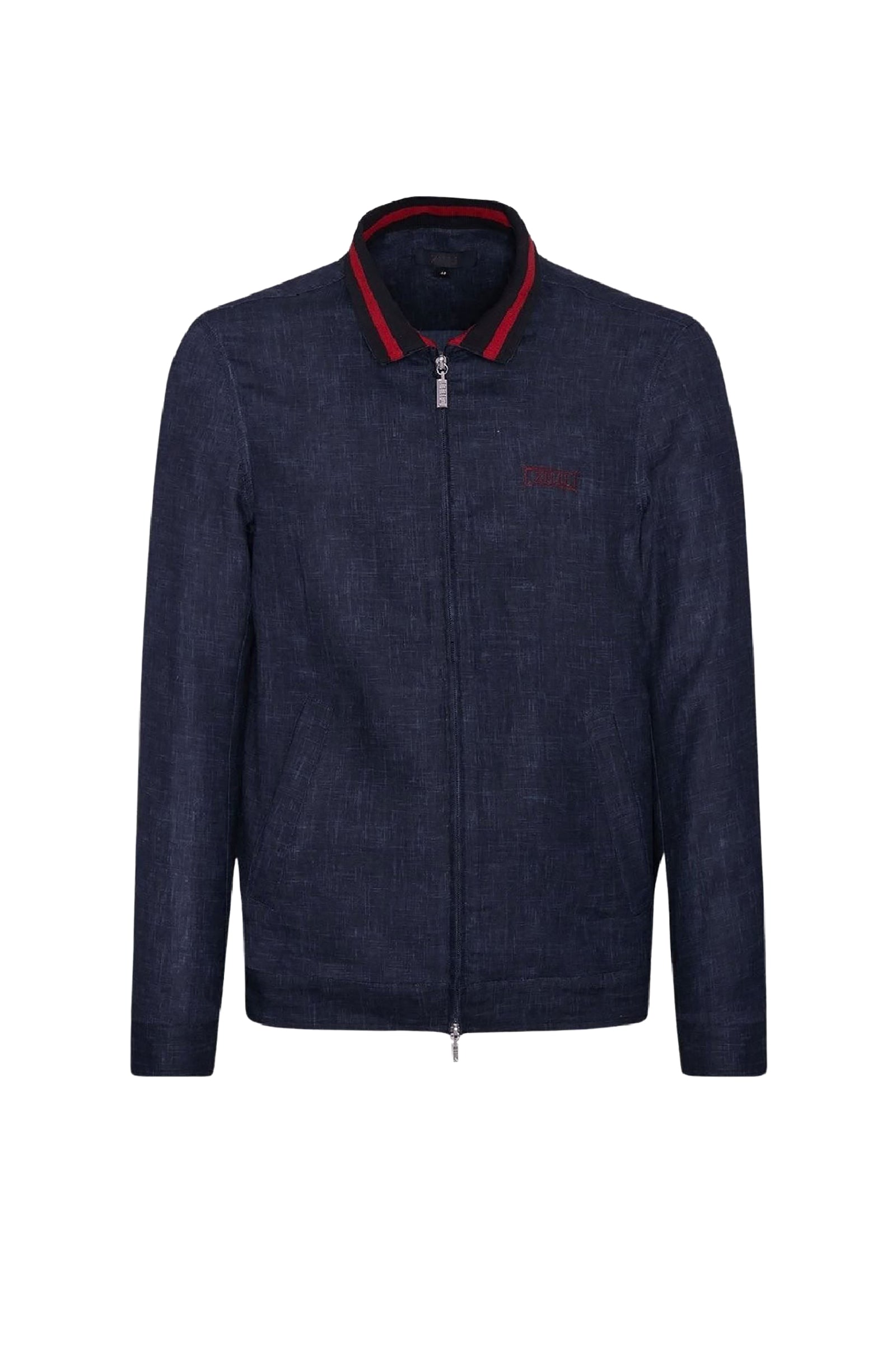 Blouson à col montant chiné en lin - Bleu