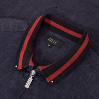 Blouson à col montant chiné en lin - Bleu
