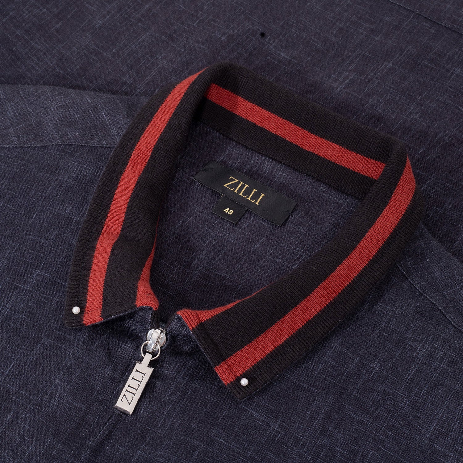 Blouson à col montant chiné en lin - Bleu