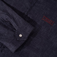 Blouson à col montant chiné en lin - Bleu