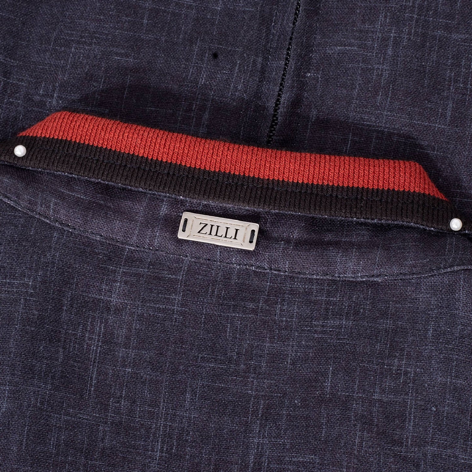 Blouson à col montant chiné en lin - Bleu