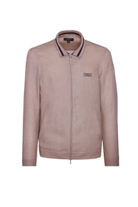 Blouson à col montant rayé en lin - Beige & Marron