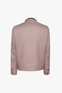 Blouson à col montant rayé en lin - Beige & Marron