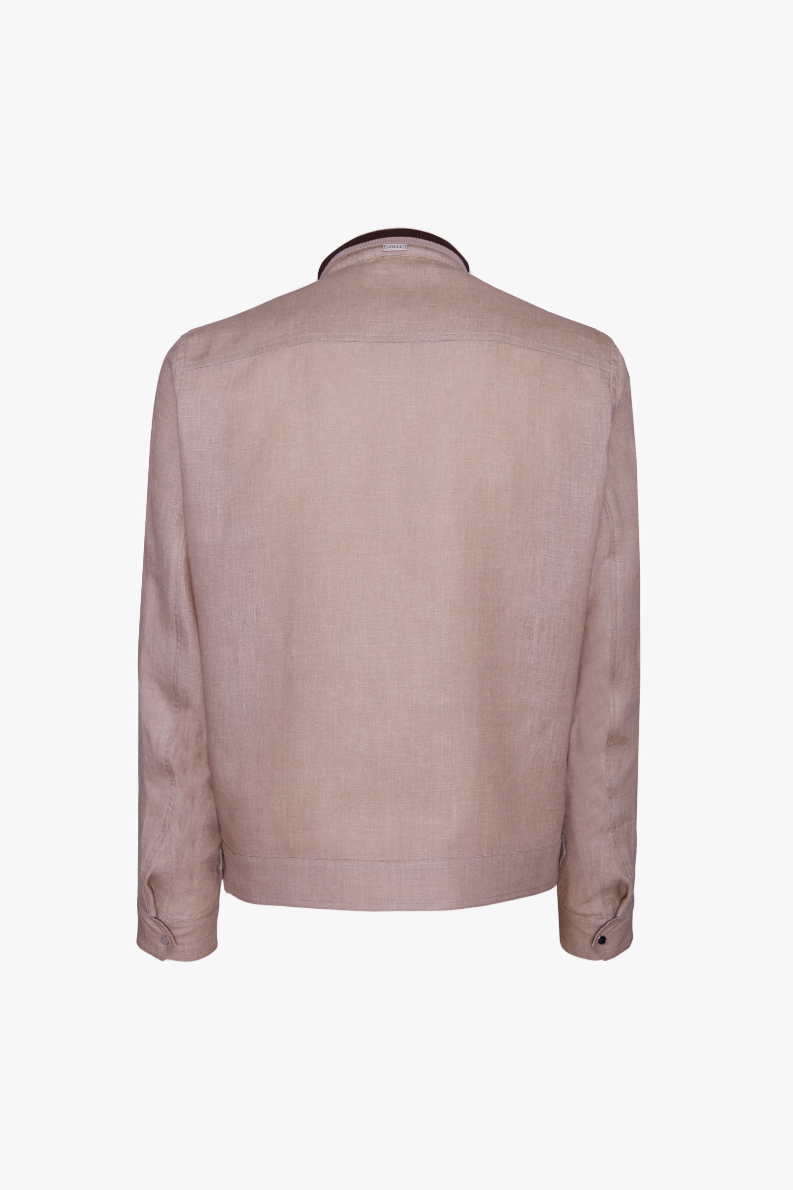 Blouson à col montant rayé en lin - Beige & Marron