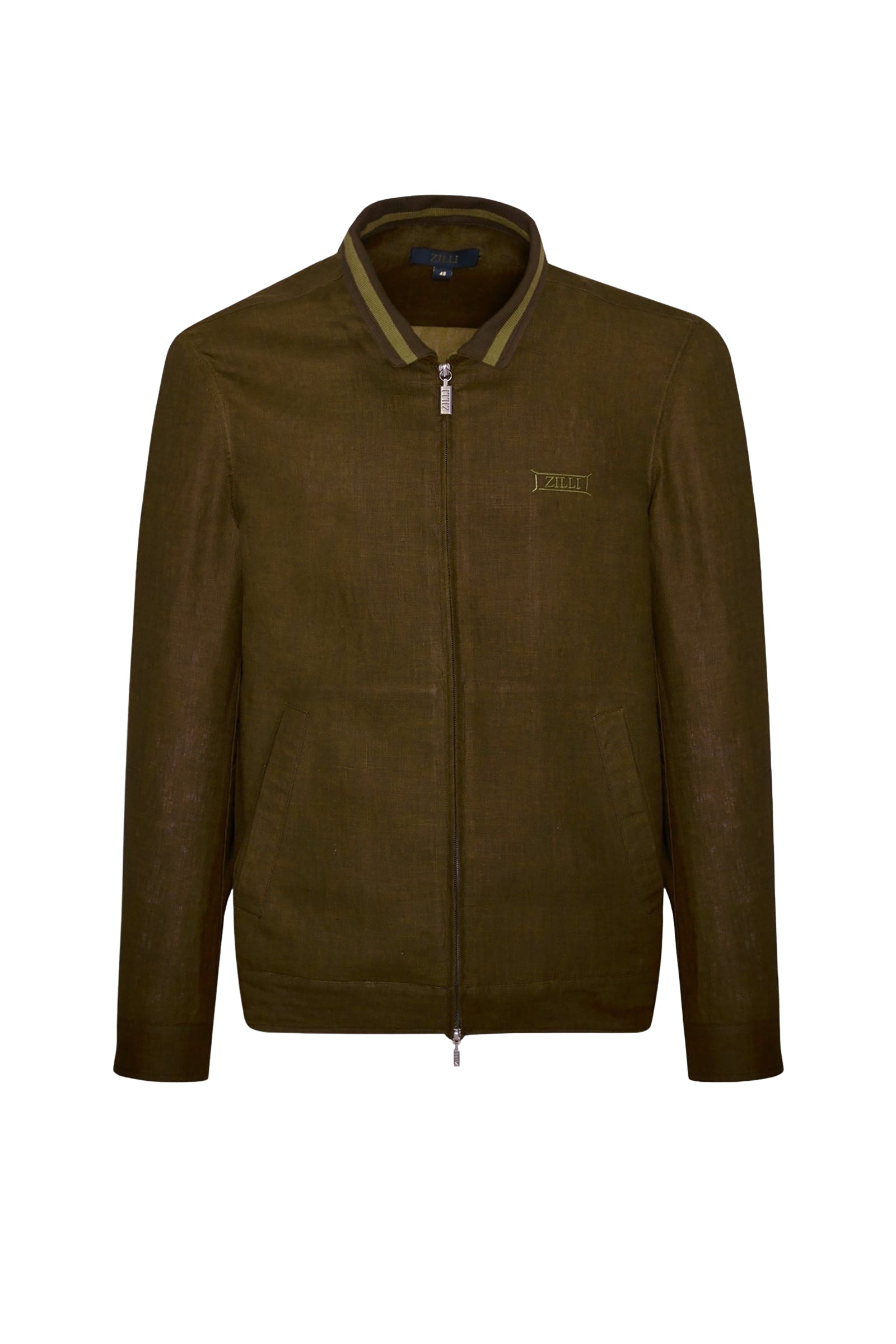 Blouson à col montant côtelé en lin - Vert