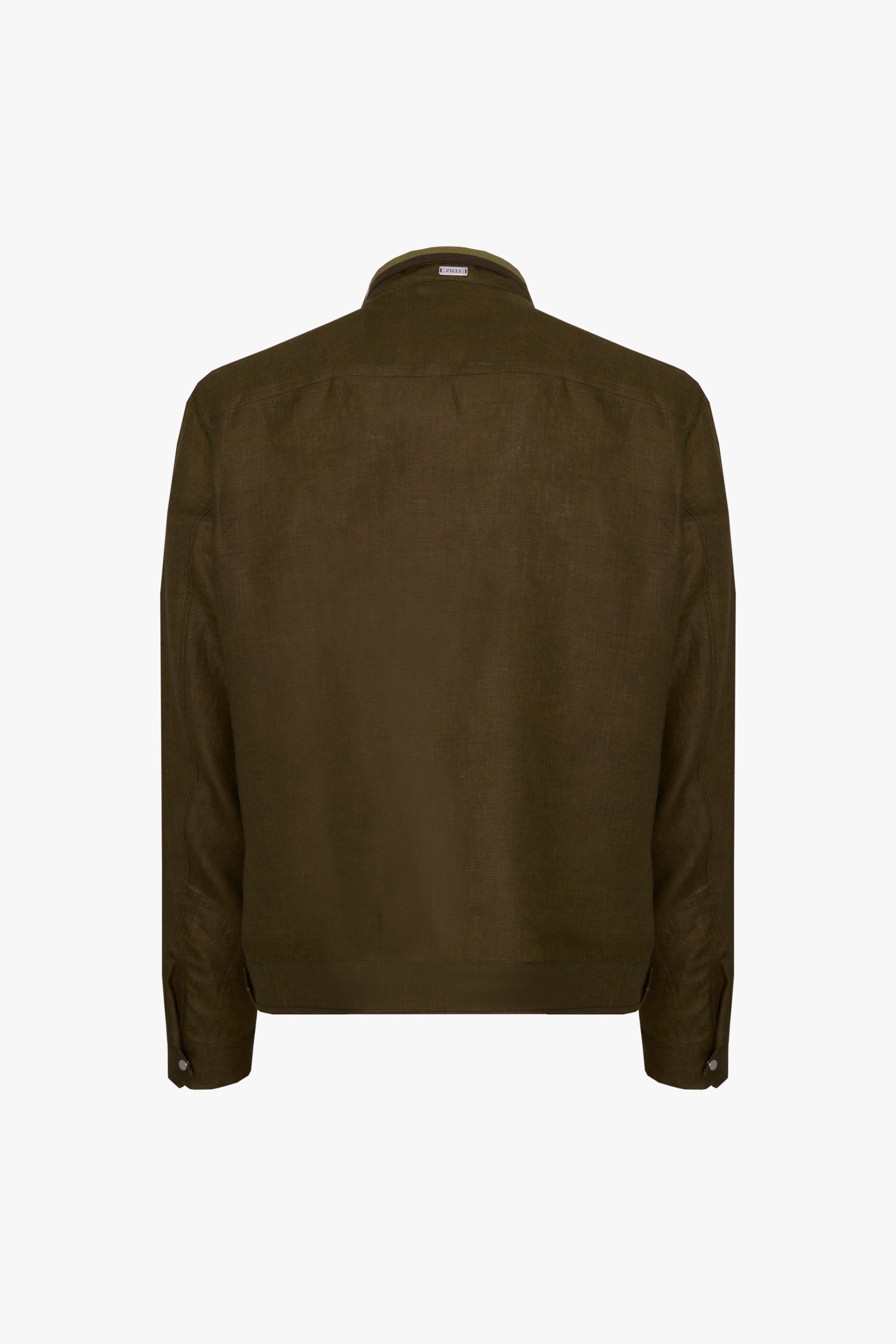 Blouson à col montant côtelé en lin - Vert
