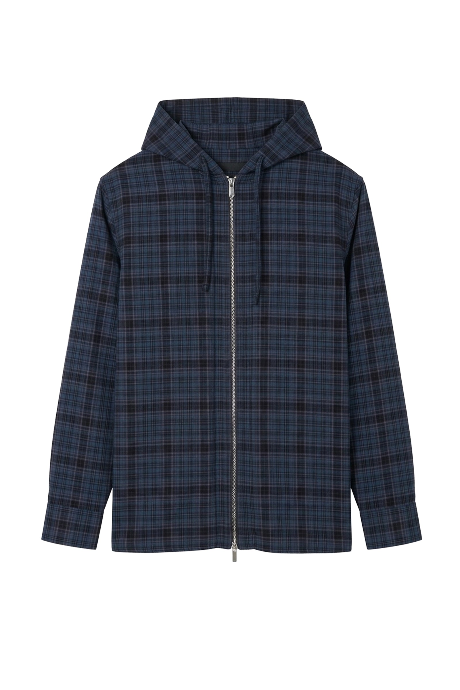 Chemise à capuche zippée avec motif tartan - Bleu & Noir