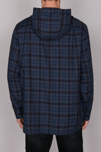 Chemise à capuche zippée avec motif tartan - Bleu & Noir