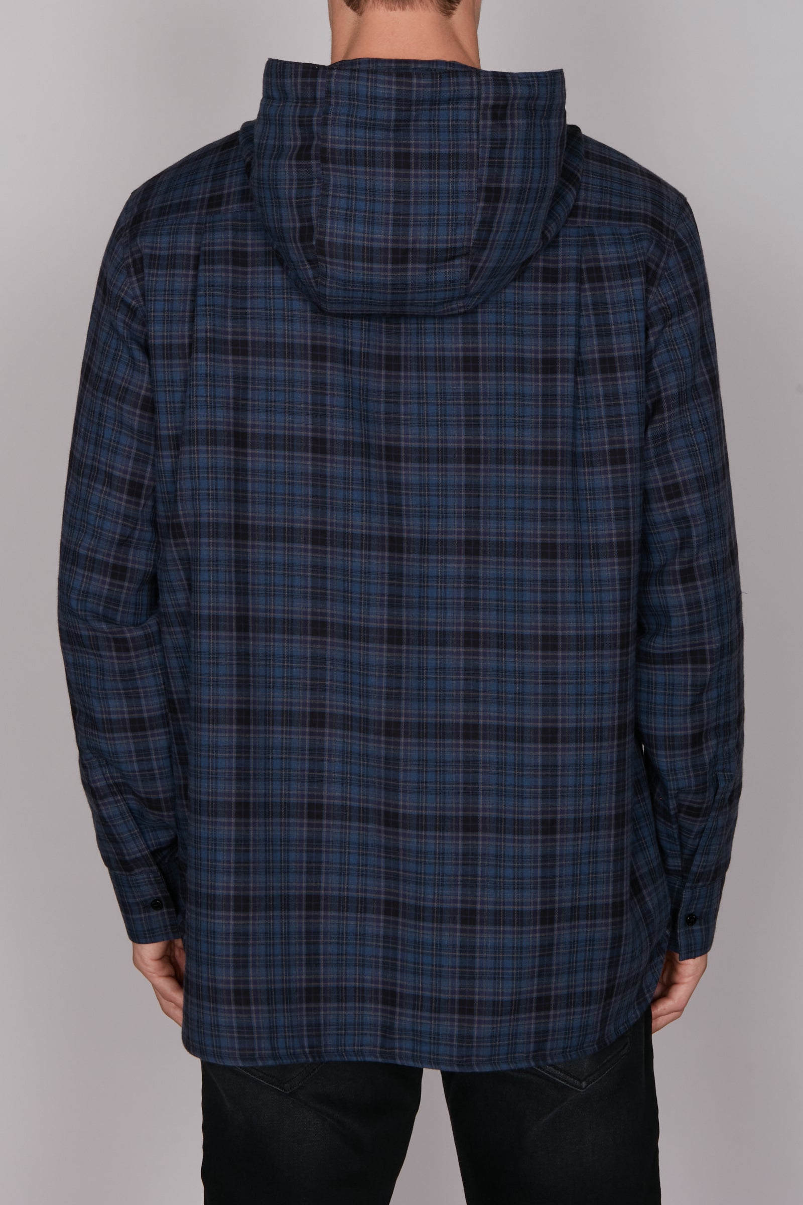 Chemise à capuche zippée avec motif tartan - Bleu & Noir