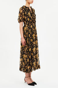 Robe Rosamunde à manches bouffantes en soie - Forsythia