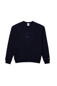 Pull à col rond et logo ovale brodé - Bleu Marine