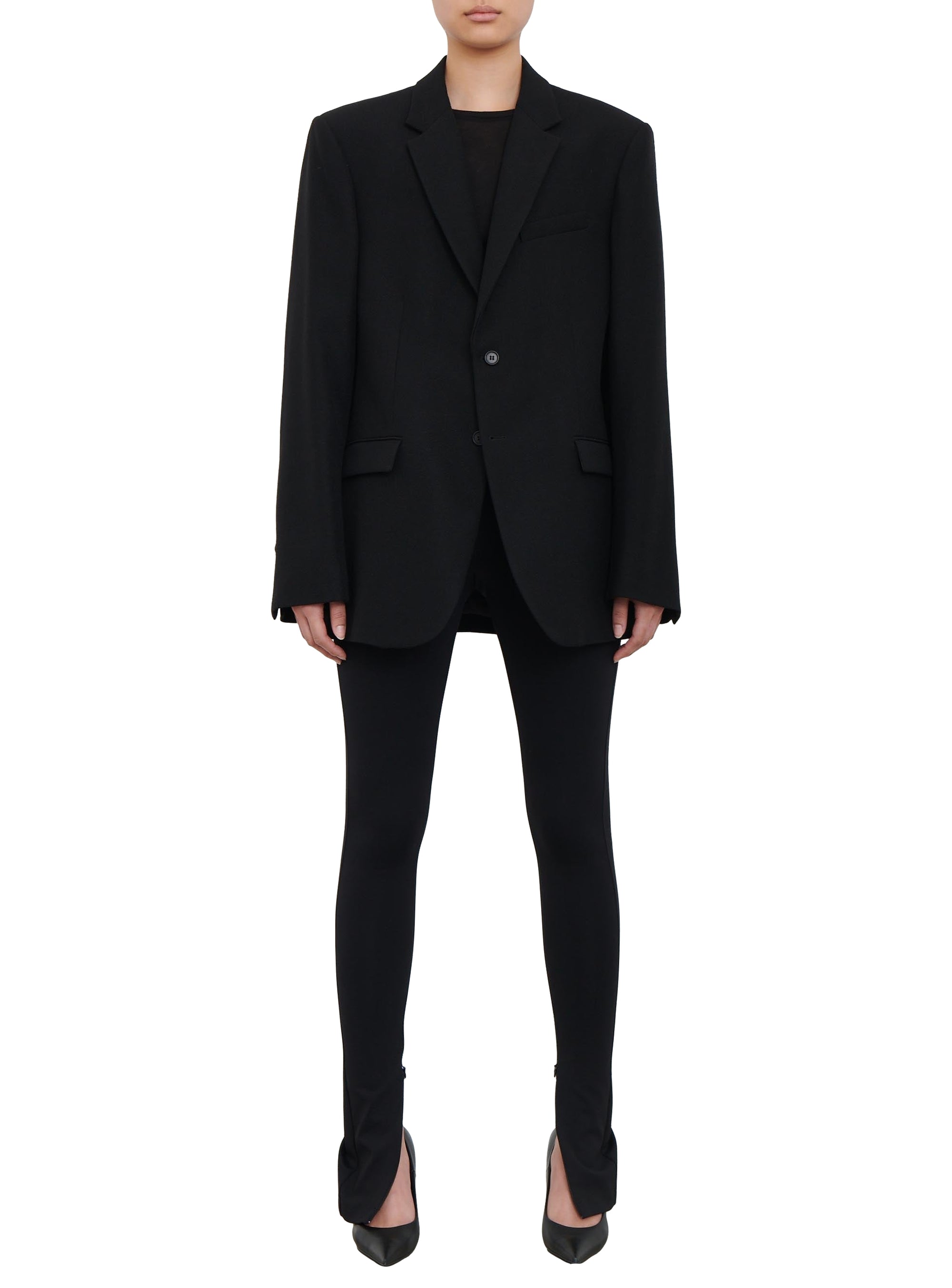 Blazer oversize à simple boutonnage en laine - Black
