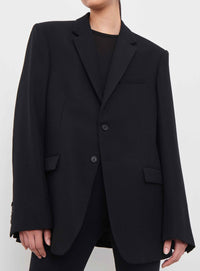 Blazer oversize à simple boutonnage en laine - Black