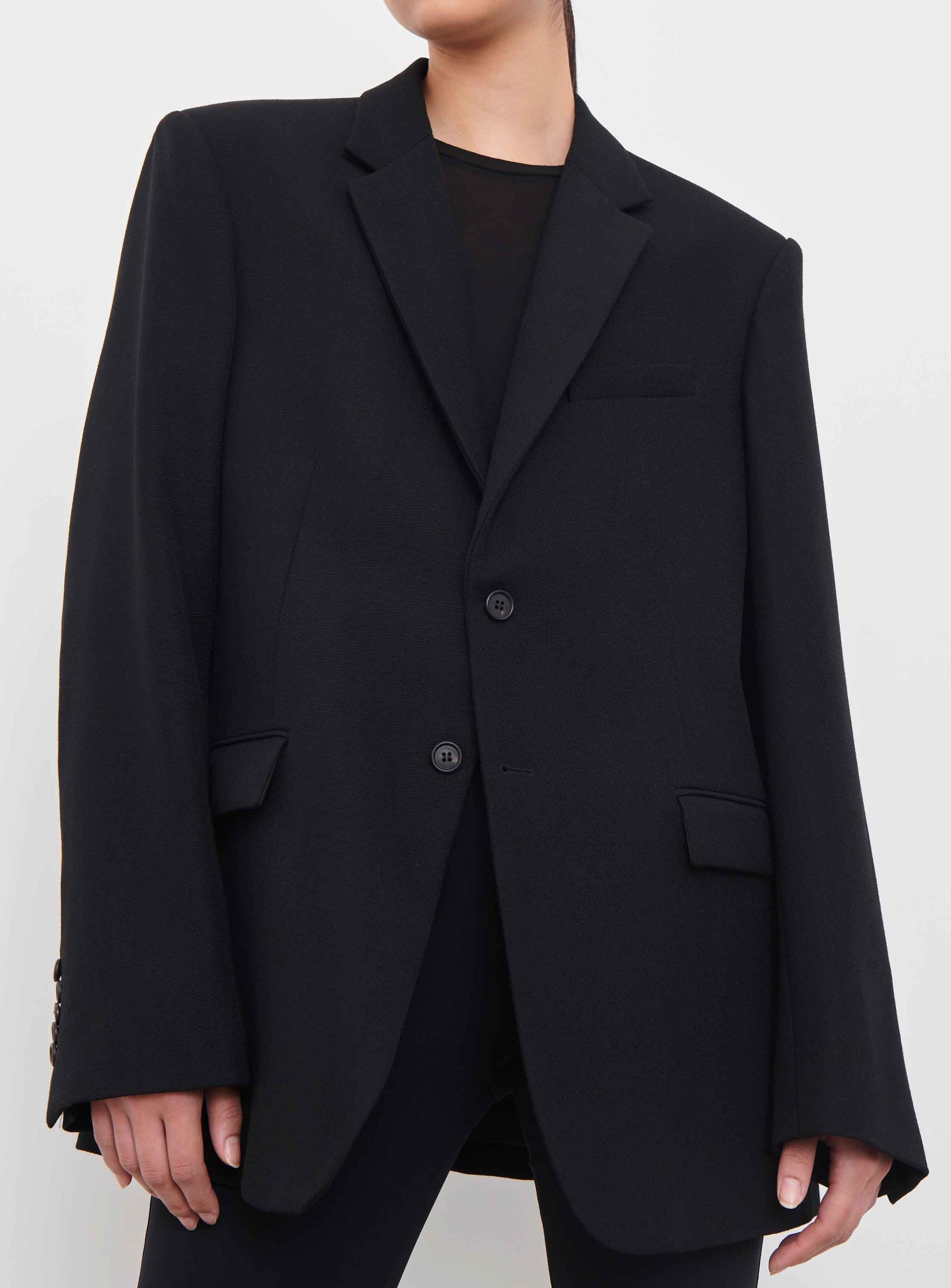 Blazer oversize à simple boutonnage en laine - Black