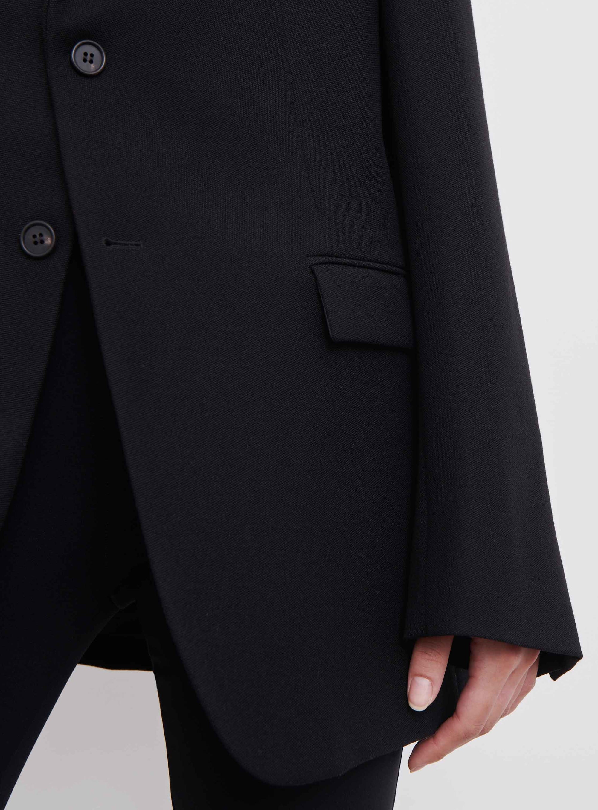 Blazer oversize à simple boutonnage en laine - Black