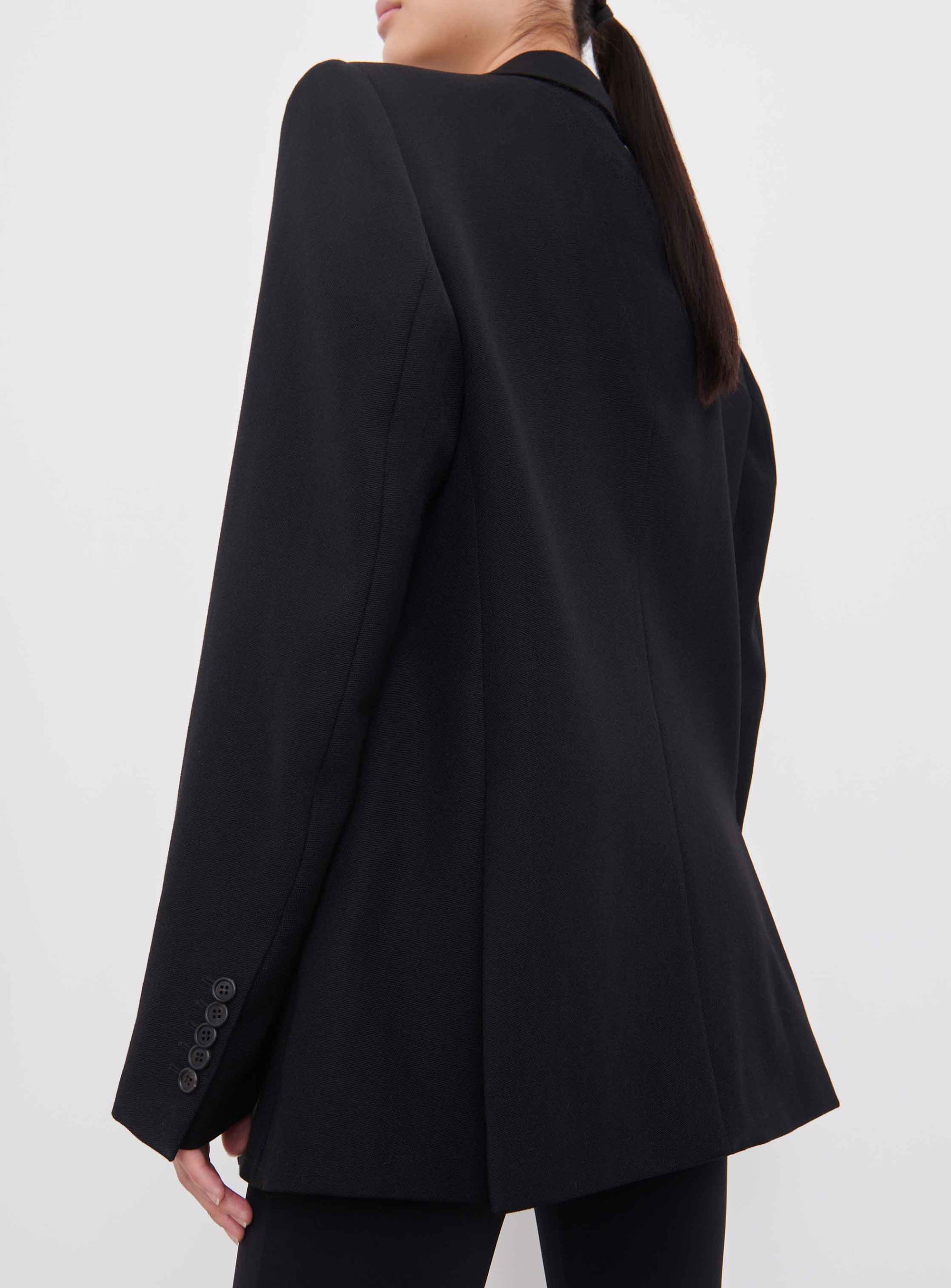 Blazer oversize à simple boutonnage en laine - Black