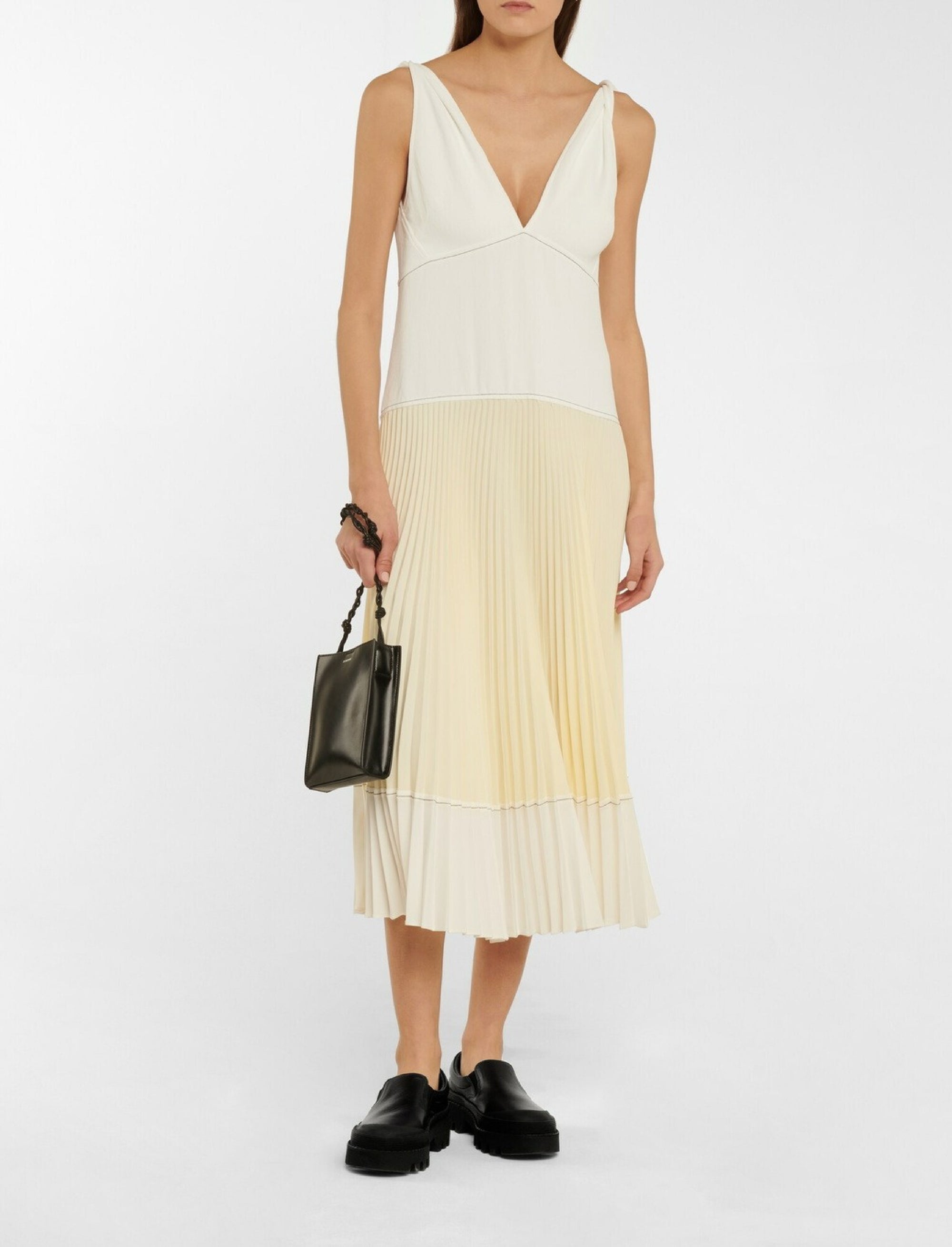 Robe plissée en crêpe - White & Pale Yellow