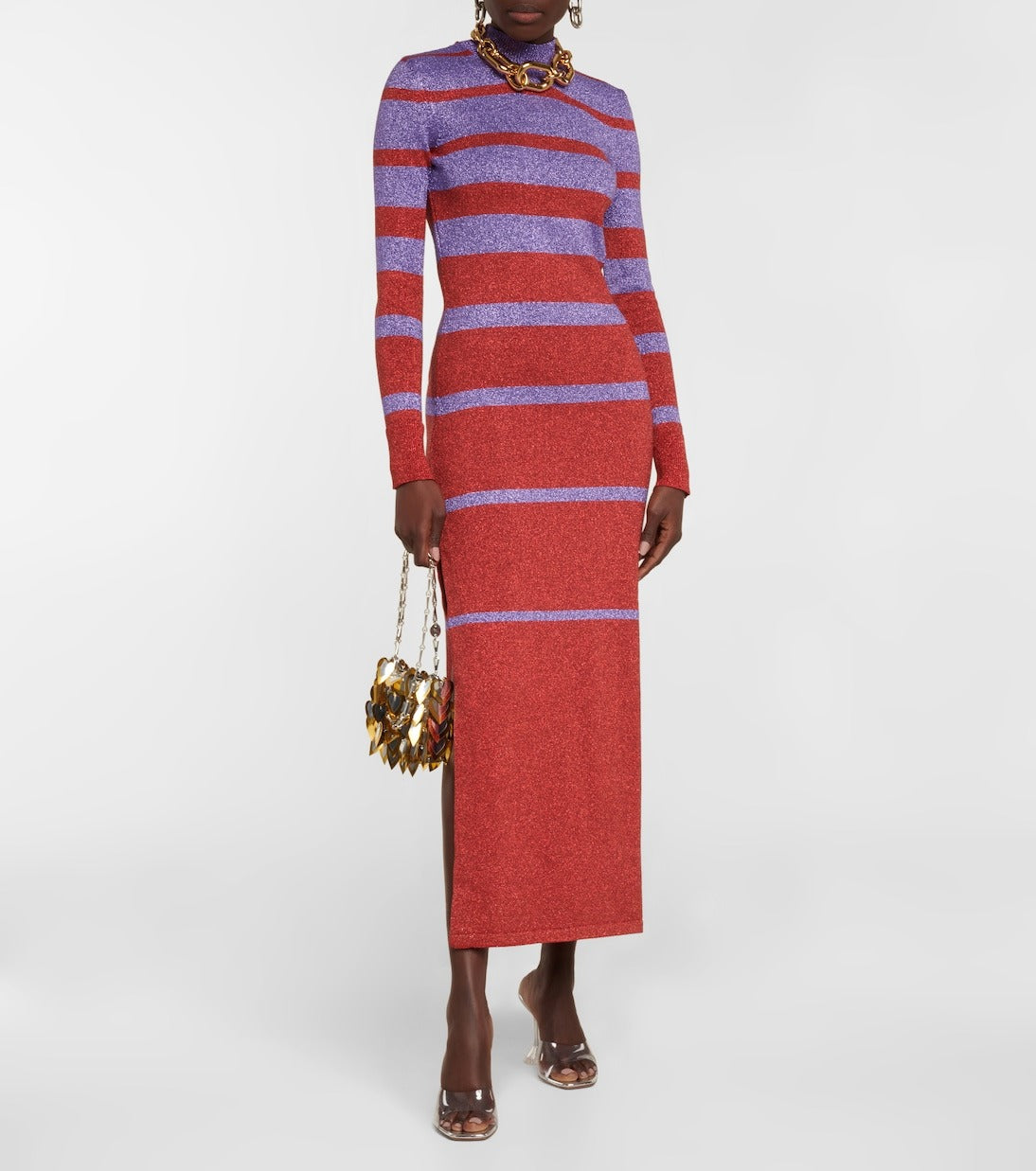 Maxi dress with side slit - Purple & Red