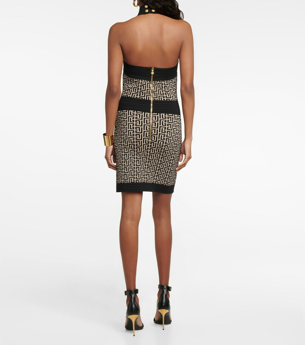 Monogram wool short dress - Ivory & Black