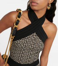 Monogram wool short dress - Ivory & Black