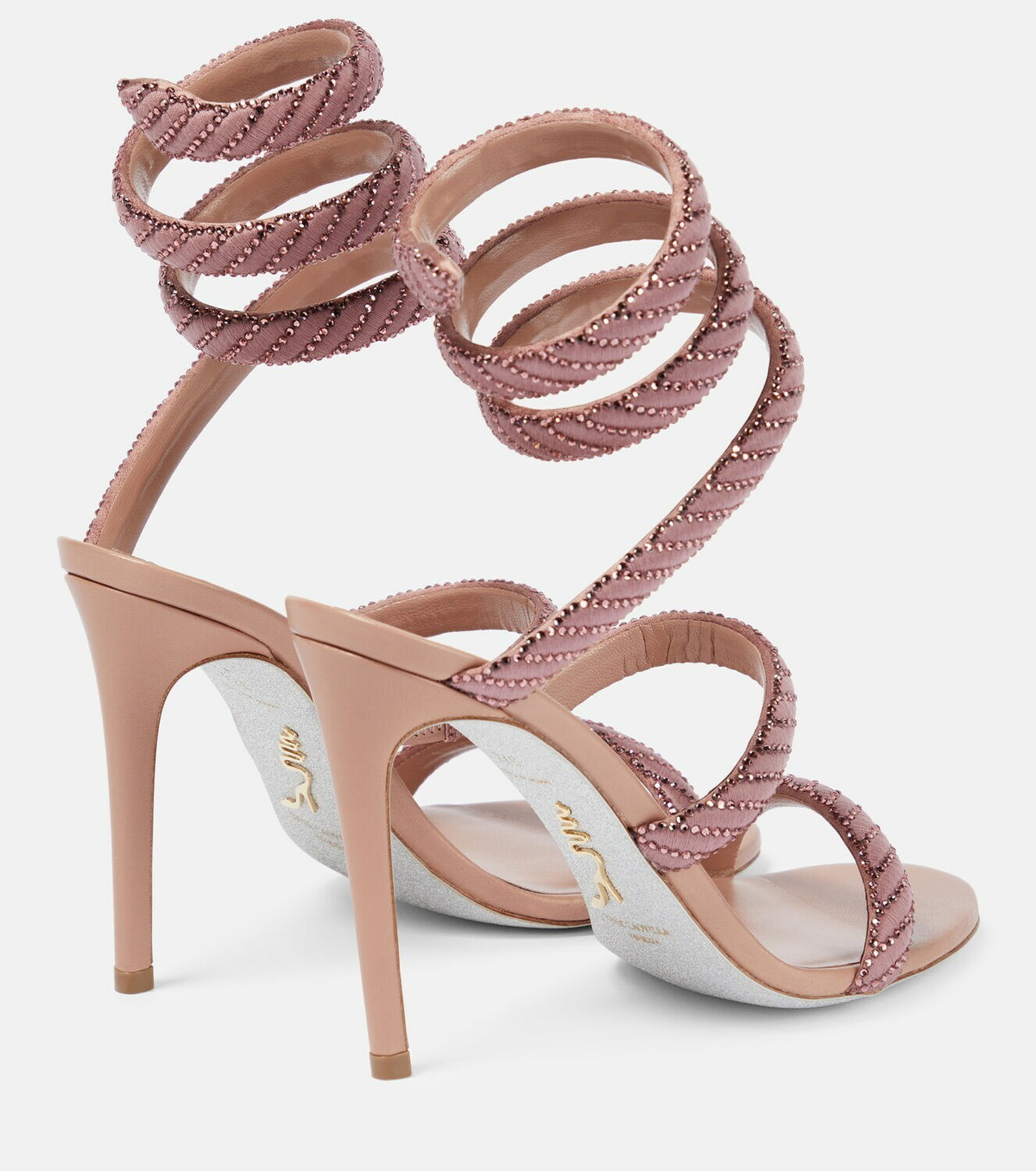 Sandales à talons Cleopatra 105 à strass en satin - Blush & Blush Rose