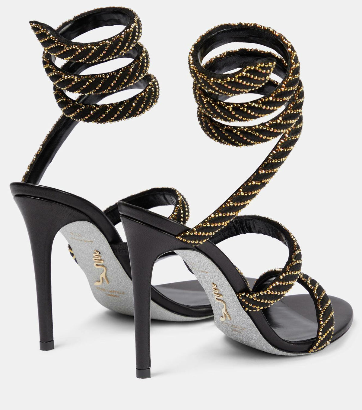 Sandales à talons Cleopatra 105 à strass en satin - Nero & Sunshine