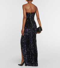 Long sequined bustier dress - Iridescent Black