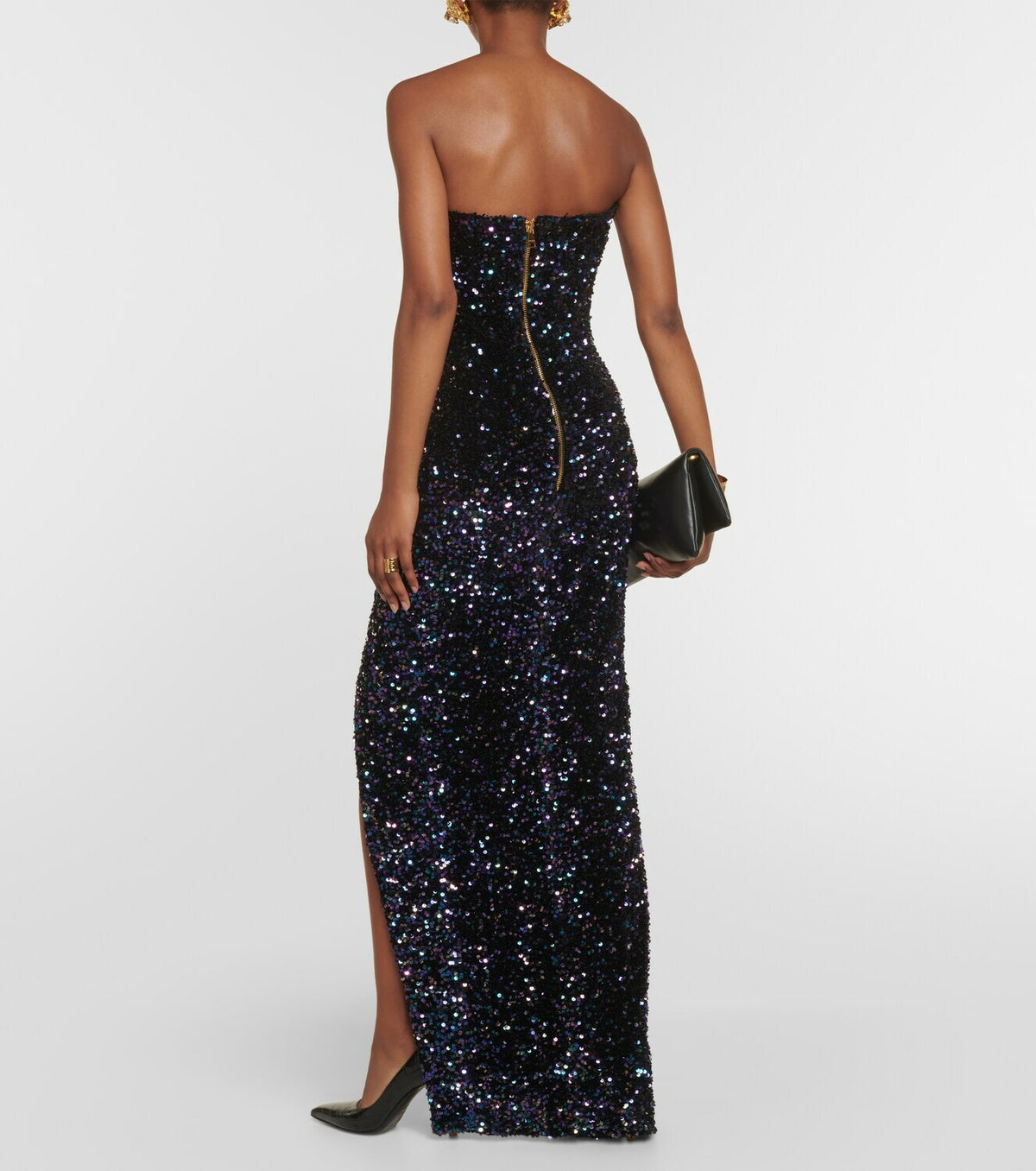 Long sequined bustier dress - Iridescent Black