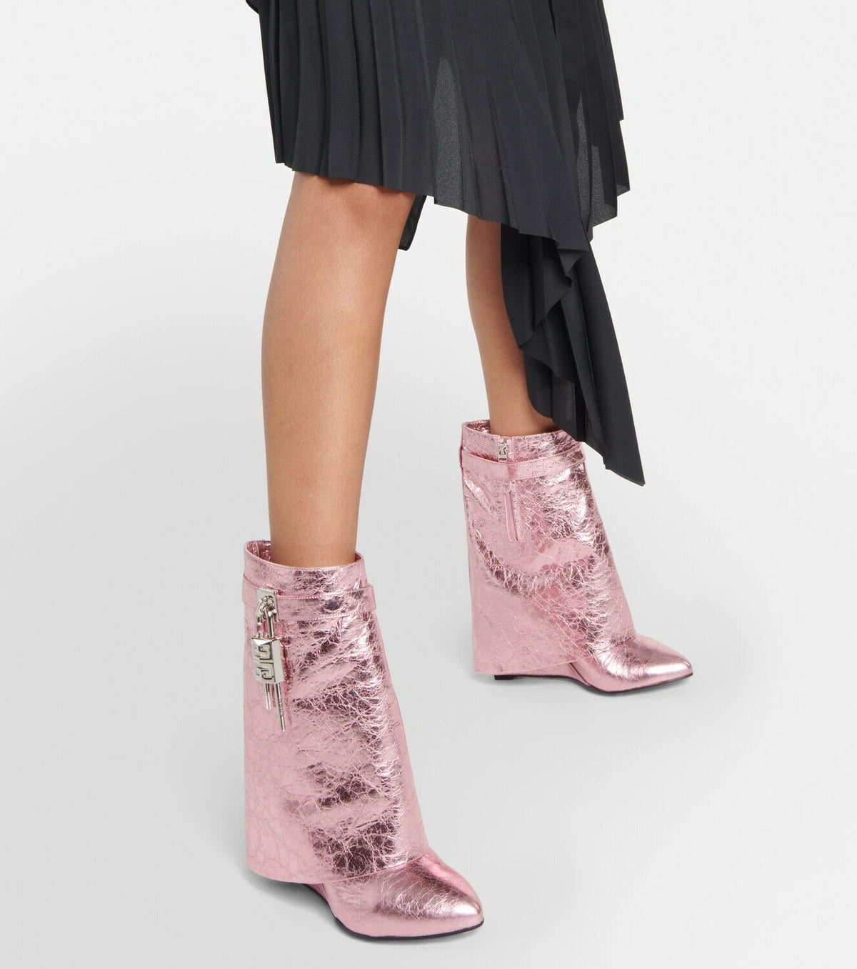 Bottines Shark Lock 90 en cuir - Rose Soie