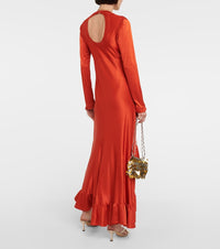 Asymmetrical dress with drape and ruffles - Paprika