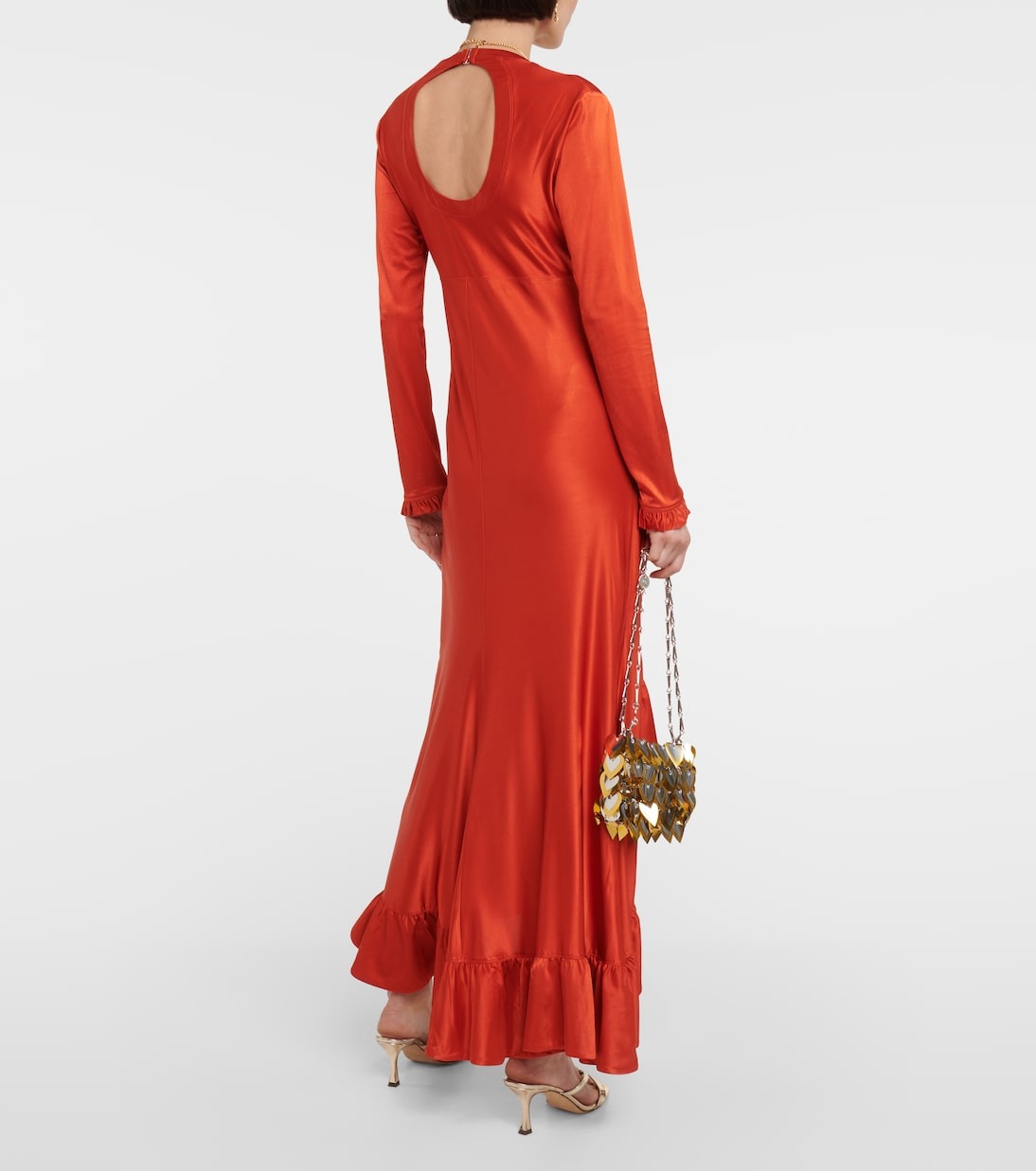 Asymmetrical dress with drape and ruffles - Paprika