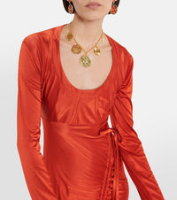 Asymmetrical dress with drape and ruffles - Paprika