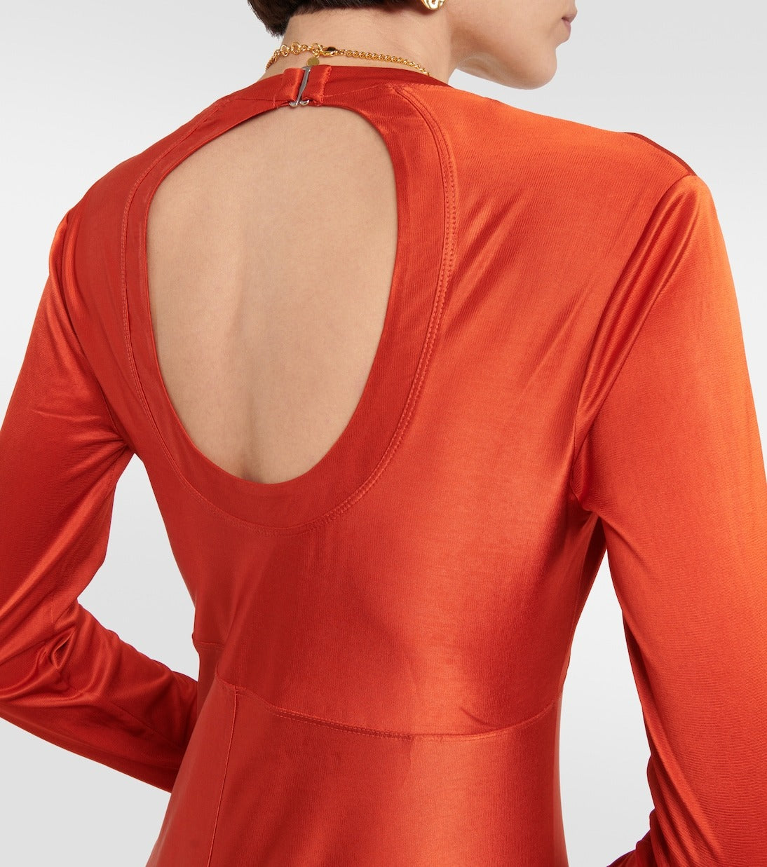 Asymmetrical dress with drape and ruffles - Paprika