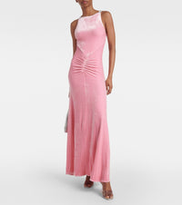 Robe longue drapée en velours - Pink