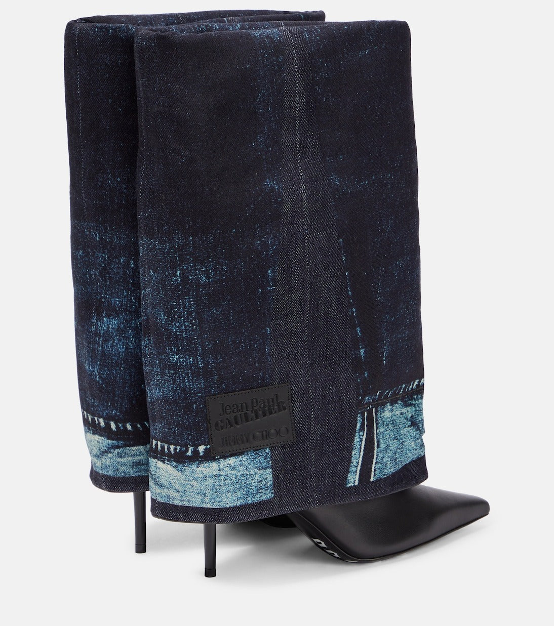 JPG x Jimmy Choo 95 print leather thigh-high boots - Indigo & Black