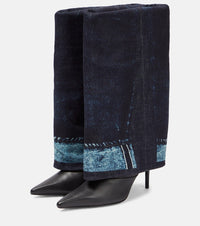 JPG x Jimmy Choo 95 print leather thigh-high boots - Indigo & Black