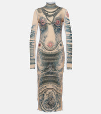 Robe longue Tattoo imprimée - Nude & Blue & Red