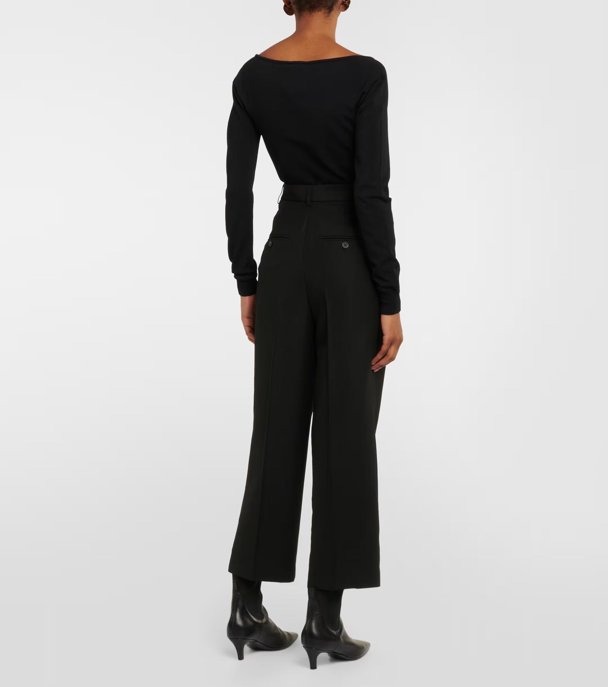 Pantalon à plis cousus en laine mélangée - Black