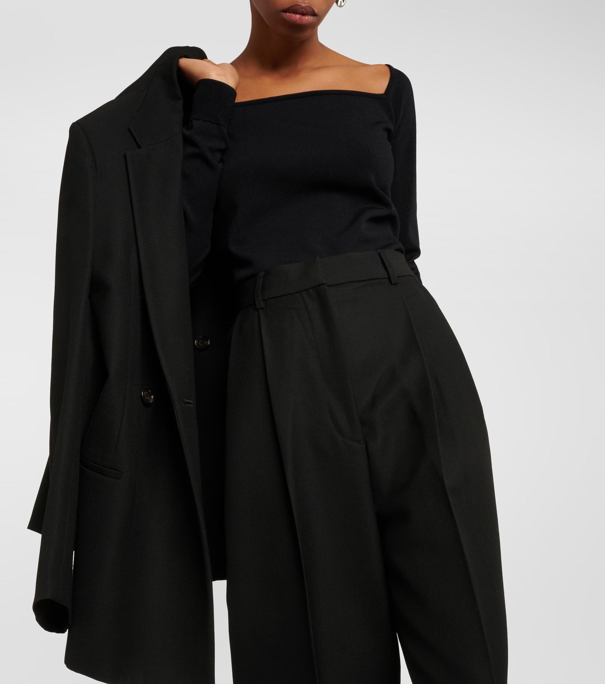 Pantalon à plis cousus en laine mélangée - Black