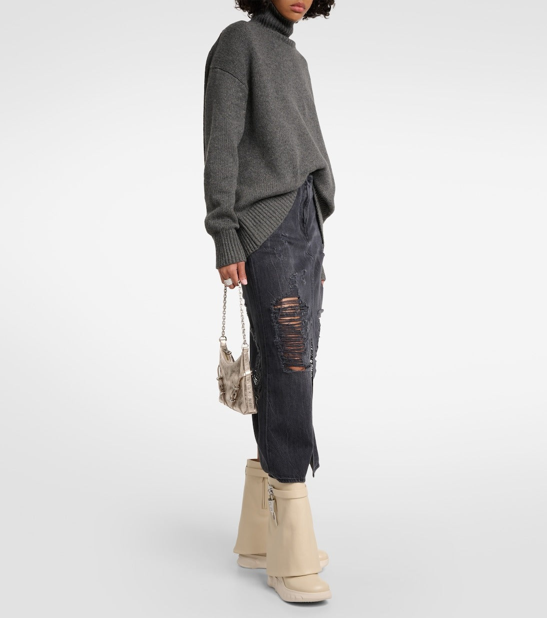 Bottines Shark Lock Biker 85 en cuir grainé - Beige