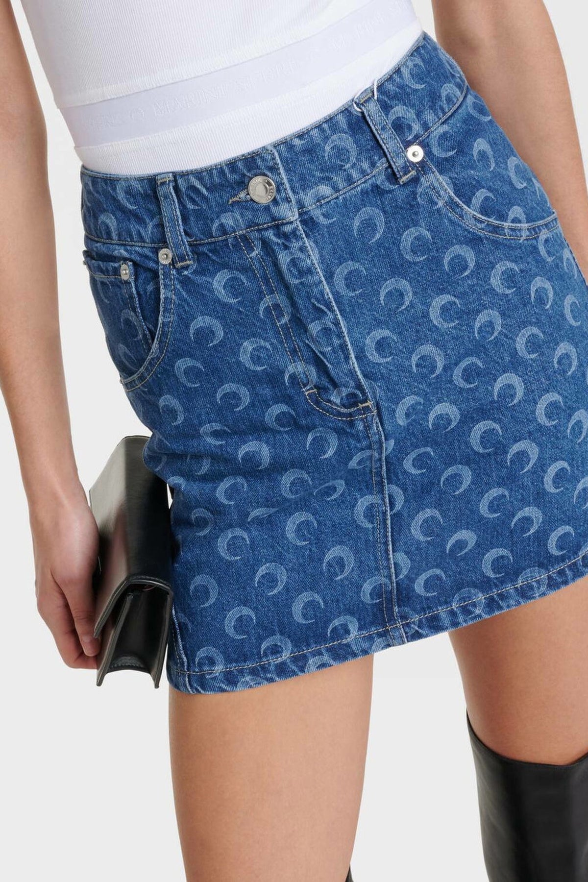 Moon Laser Denim Mini Skirt - Bleu
